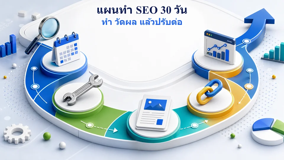 แผนทำ SEO 30 วันจากการ Audit แก้เทคนิค ทำเนื้อหา เพิ่มลิงก์ภายใน วัดผล และปรับรอบถัดไป