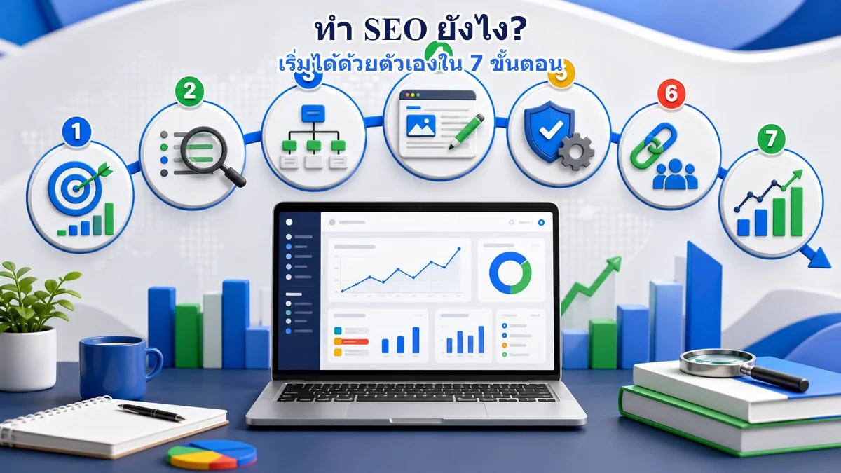 เจ็ดขั้นตอนทำ SEO ด้วยตัวเองจากกำหนดเป้าหมาย หา Keyword จัดโครงสร้าง ทำเนื้อหา ตรวจเทคนิค สร้างลิงก์ และวัดผล