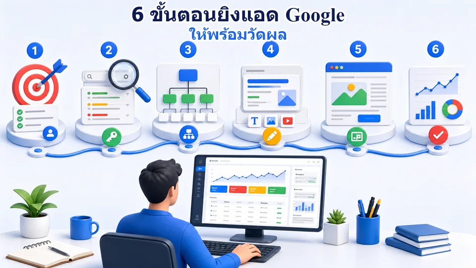 หกขั้นตอนตั้งเป้าหมาย ค้นหาคีย์เวิร์ด จัดโครงสร้าง เขียนโฆษณา เตรียม Landing Page และวัดผล Google Ads