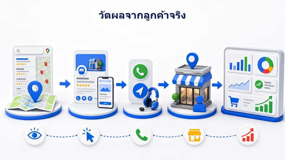 เส้นทางวัดผล Local SEO จากการมองเห็นในพื้นที่ ไปคลิกเว็บไซต์ โทร ขอเส้นทาง นัดหมาย และรายได้