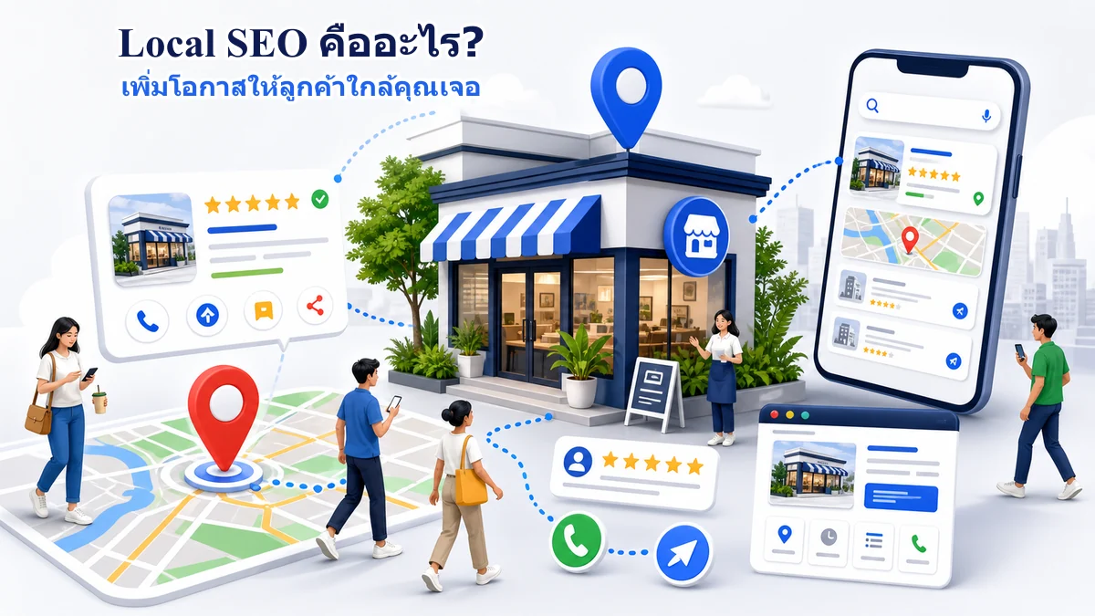Local SEO เชื่อมหน้าร้าน Google Maps Business Profile เว็บไซต์ รีวิว การโทร และการขอเส้นทางจากลูกค้าใกล้พื้นที่