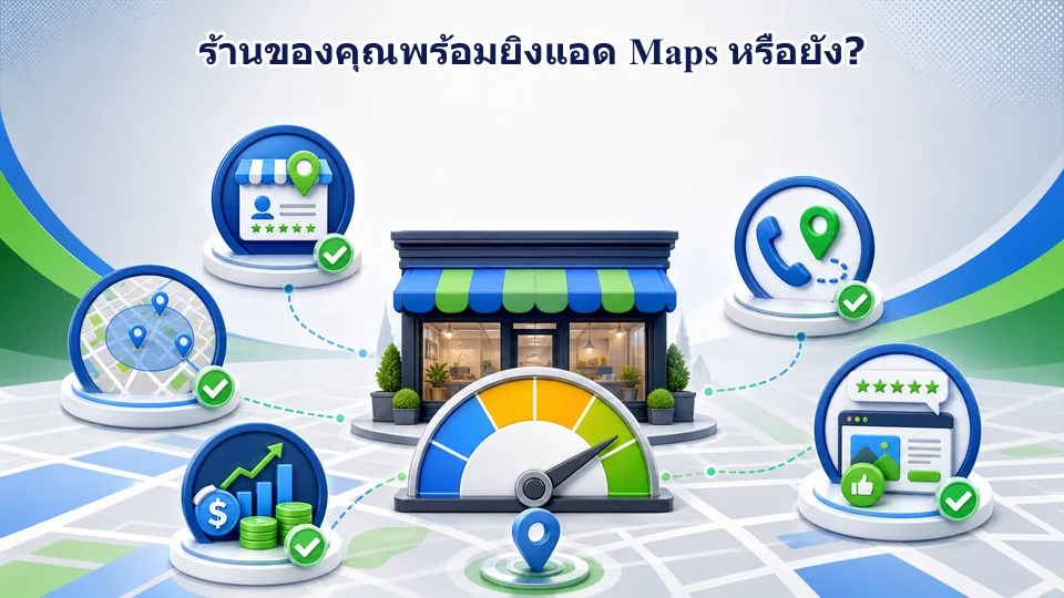 เช็กลิสต์ความพร้อมของร้านสำหรับโฆษณา Maps ได้แก่ โปรไฟล์ยืนยันแล้ว พื้นที่ชัด กำไรเพียงพอ Tracking พร้อม และข้อมูลน่าเชื่อถือ