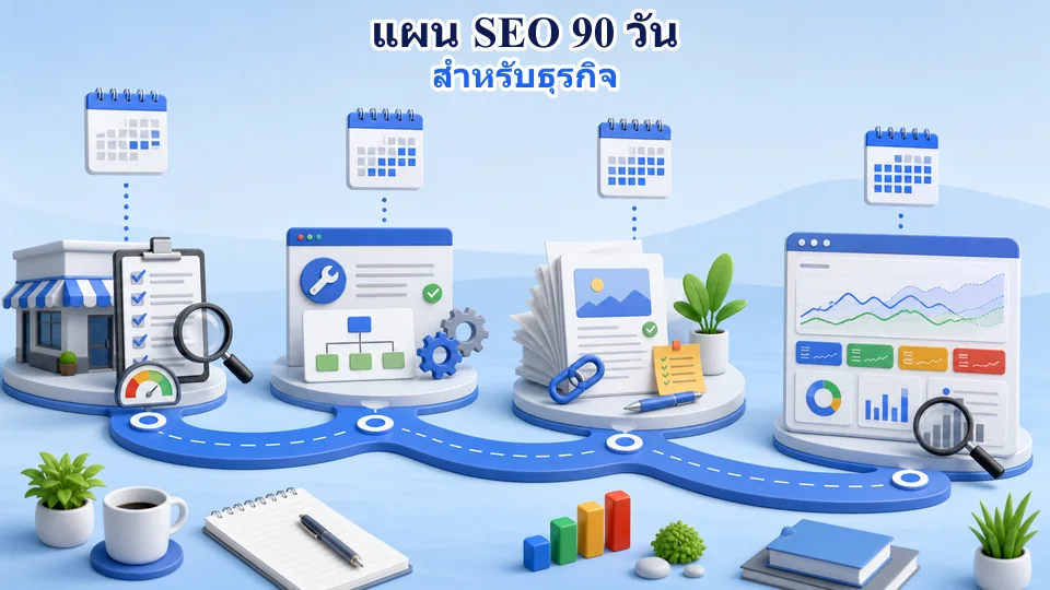 แผน SEO 90 วันตั้งแต่ตรวจเว็บไซต์ แก้เทคนิค ทำเนื้อหาและลิงก์ภายใน ไปจนถึงวัดผลและปรับปรุง