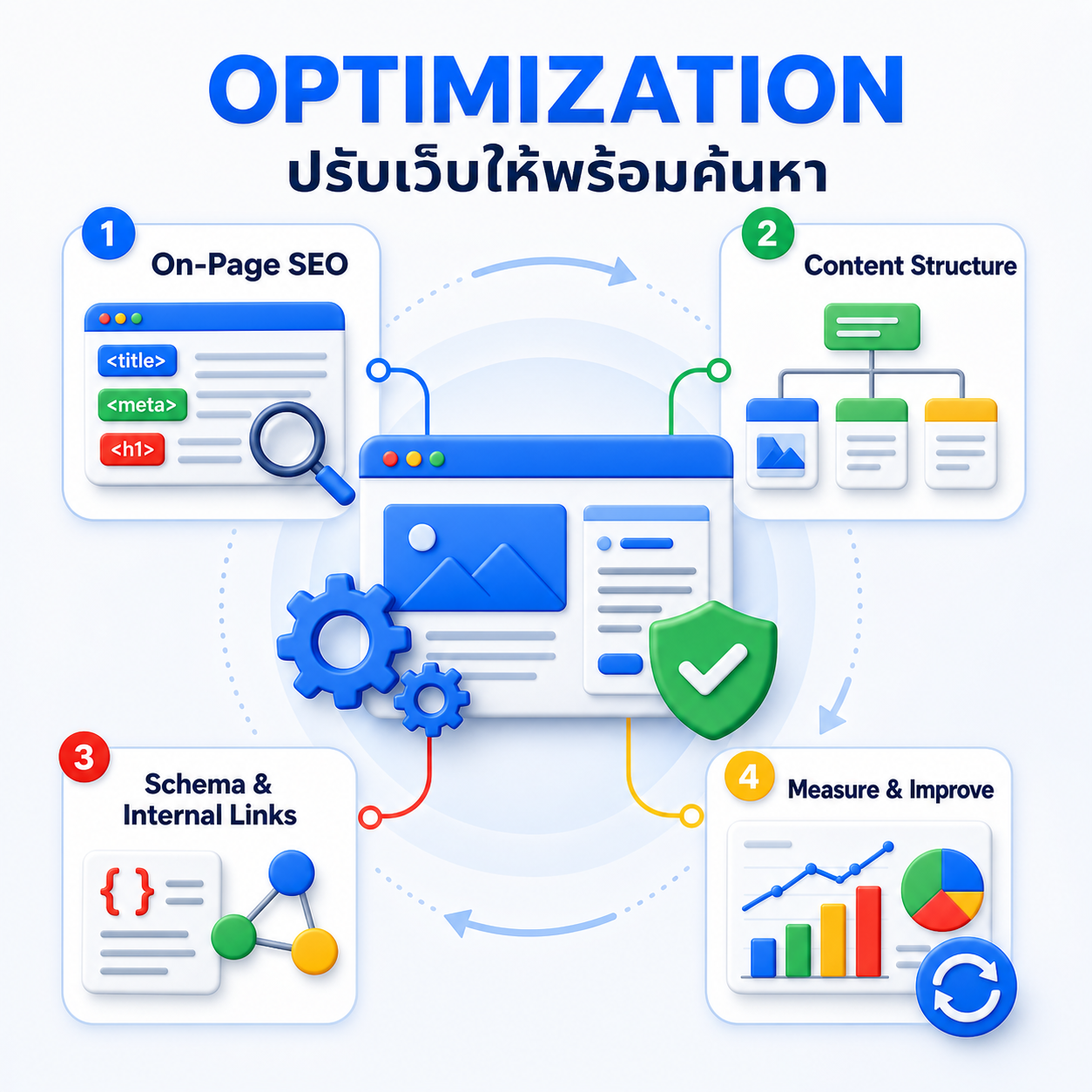อินโฟกราฟิกสรุป Optimization สำหรับ SEO AEO และ GEO