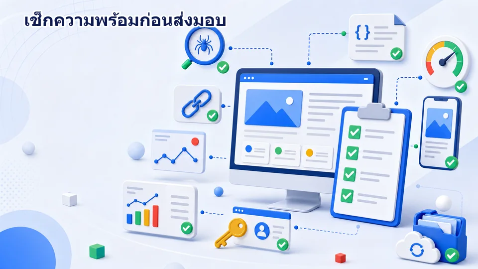 เช็กลิสต์ตรวจรับเว็บไซต์พร้อม SEO AEO ครอบคลุม Crawl Index Content Schema Mobile Tracking และสิทธิ์บัญชี