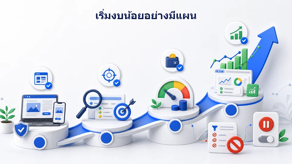 แผนเริ่มการตลาดบน Google จากช่องทางฟรี วาง Tracking ทดลอง Google Ads งบจำกัด และปรับตามคุณภาพ Lead