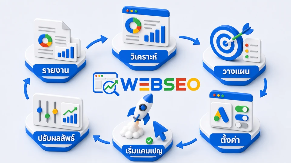 กระบวนการบริหาร Google Ads ตั้งเป้าหมาย วางแผน เปิดแคมเปญ ปรับและรายงาน