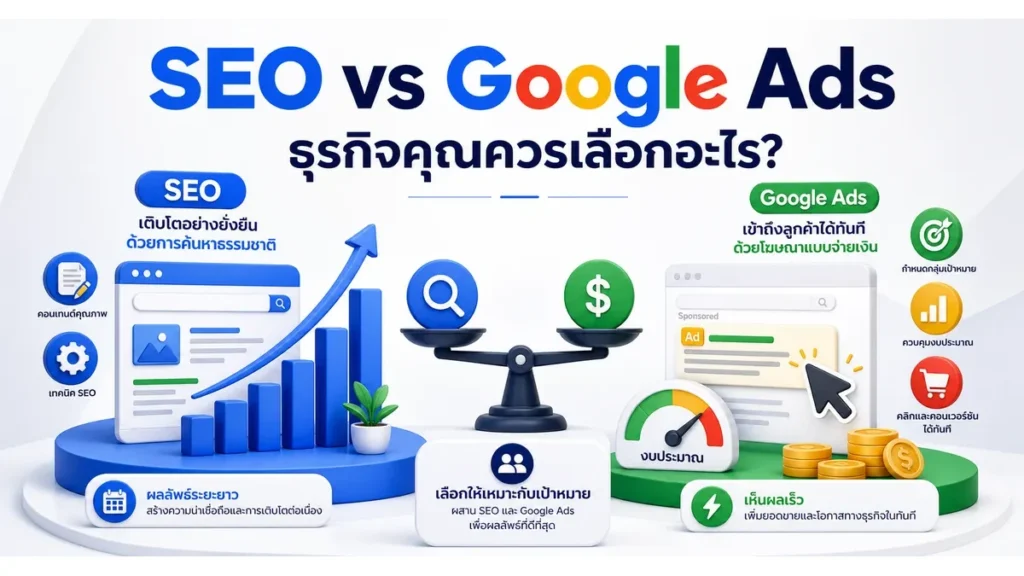 ภาพประกอบบทความ SEO vs Google Ads เลือกอะไรดี ธุรกิจไหนเหมาะกับอะไร
