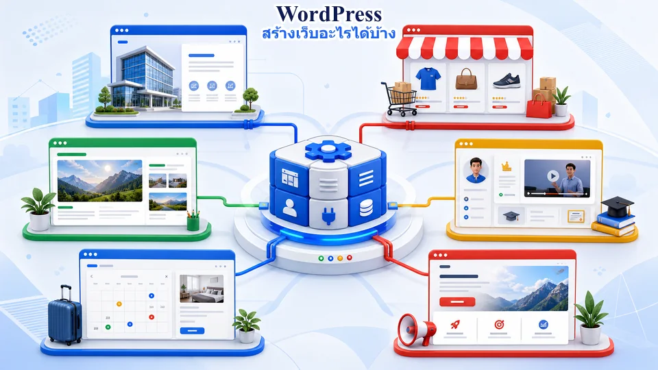 ตัวอย่างเว็บไซต์หลายประเภทที่สร้างด้วย WordPress เชื่อมกับระบบจัดการเนื้อหากลาง
