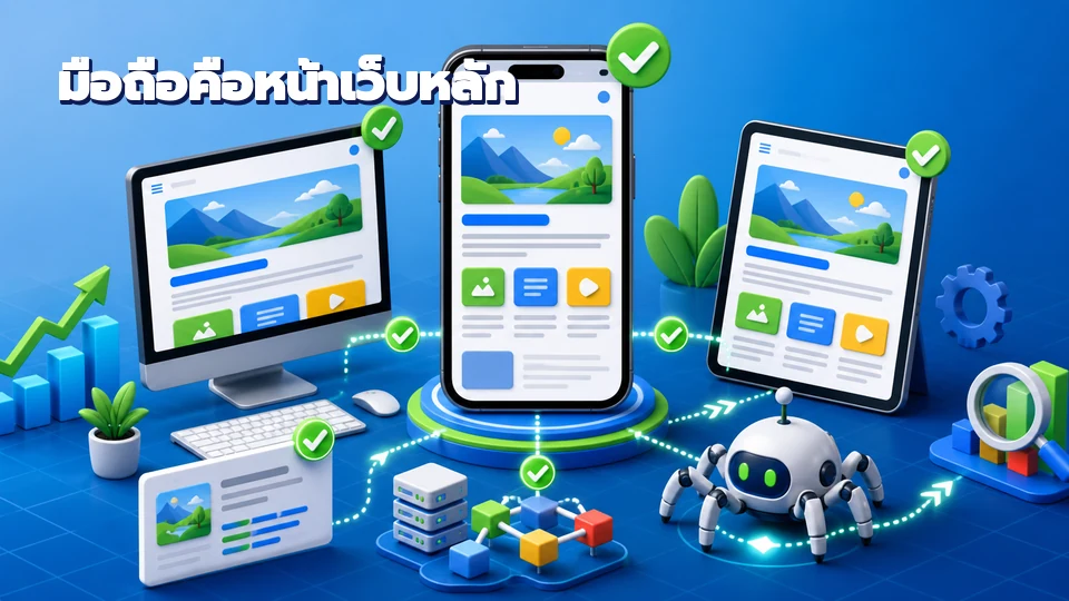 หน้าเว็บชุดเดียวแสดงเนื้อหาครบบนมือถือ แท็บเล็ต และเดสก์ท็อปสำหรับ Mobile-first SEO